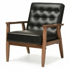 Sorrento Mid - Century Retro Modern Faux Leather Upholstered Wooden Lounge Chair - Baxton Studio Black -Living Room Chairs store unnamed file 791
