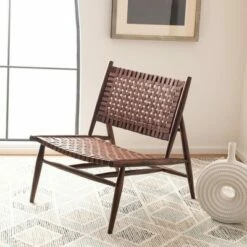 Soleil Leather Woven Accent Chair - Safavieh