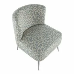Fran Contemporary Slipper Chair Chrome/Blue Leopard Fabric - LumiSource -Living Room Chairs store unnamed file 8073