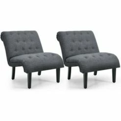 Costway Set of 2 Armless Accent Chair Upholstered Tufted Lounge Chair -Living Room Chairs store unnamed file 8291