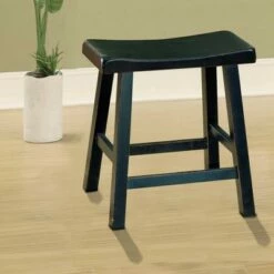 Set of 2 18" Wooden Counter Height Stool with Saddle Seat - Benzara Black -Living Room Chairs store unnamed file 83