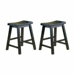 Set of 2 18" Wooden Counter Height Stool with Saddle Seat - Benzara Black -Living Room Chairs store unnamed file 84