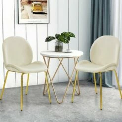 Costway Set of 2 Velvet Accent Chairs Dining Side Chairs w/Gold Metal Legs Pink/Beige/Green/Grey