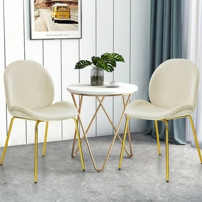 Costway Set of 2 Velvet Accent Chairs Dining Side Chairs w/Gold Metal Legs Pink/Beige/Green/Grey 3 Costway Set of 2 Velvet Accent Chairs Dining Side Chairs w/Gold Metal Legs Pink/Beige/Green/Grey