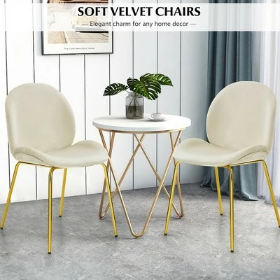 Costway Set of 2 Velvet Accent Chairs Dining Side Chairs w/Gold Metal Legs Pink/Beige/Green/Grey 7 Costway Set of 2 Velvet Accent Chairs Dining Side Chairs w/Gold Metal Legs Pink/Beige/Green/Grey - Image 5
