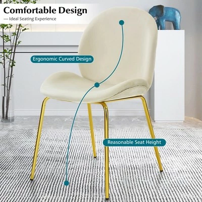 Costway Set of 2 Velvet Accent Chairs Dining Side Chairs w/Gold Metal Legs Pink/Beige/Green/Grey 8 Costway Set of 2 Velvet Accent Chairs Dining Side Chairs w/Gold Metal Legs Pink/Beige/Green/Grey - Image 6