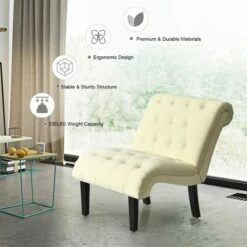 Costway Armless Accent Chair Upholstered Tufted Lounge Chair Wood Leg -Living Room Chairs store unnamed file 8667