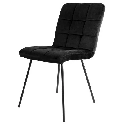 Elama 2 Piece Velvet Tufted Chairs in Black with Black Metal Legs 3 Elama 2 Piece Velvet Tufted Chairs in Black with Black Metal Legs