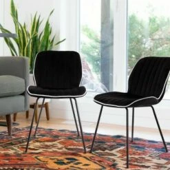 Elama 2 Piece Velvet Tufted Chair in Black with Black Metal Legs -Living Room Chairs store unnamed file 8784