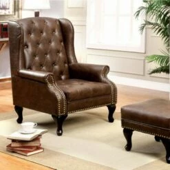 Vaugh Traditional Wing Accent Chair Chocolate - Benzara