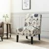 Costway Armless Accent Fabric Leisure Chair w/Rubber Wood Legs GrayBeige Print -Living Room Chairs store unnamed file 8838