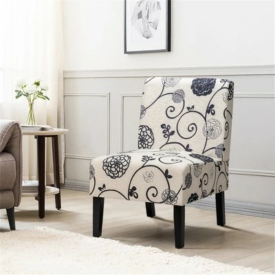 Costway Armless Accent Fabric Leisure Chair w/Rubber Wood Legs GrayBeige Print 3 Costway Armless Accent Fabric Leisure Chair w/Rubber Wood Legs GrayBeige Print