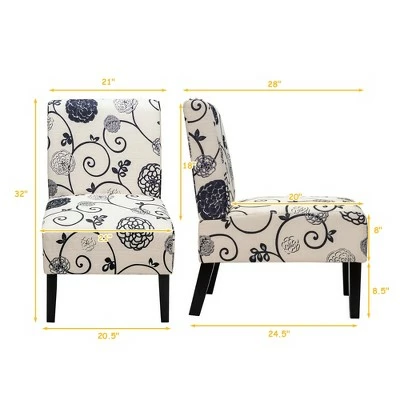 Costway Armless Accent Fabric Leisure Chair w/Rubber Wood Legs GrayBeige Print 4 Costway Armless Accent Fabric Leisure Chair w/Rubber Wood Legs GrayBeige Print - Image 2