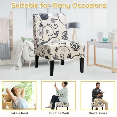 Costway Armless Accent Fabric Leisure Chair w/Rubber Wood Legs GrayBeige Print 5 Costway Armless Accent Fabric Leisure Chair w/Rubber Wood Legs GrayBeige Print - Image 3