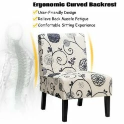 Costway Armless Accent Fabric Leisure Chair w/Rubber Wood Legs GrayBeige Print 16 Costway Armless Accent Fabric Leisure Chair w/Rubber Wood Legs GrayBeige Print -Living Room Chairs store unnamed file 8841