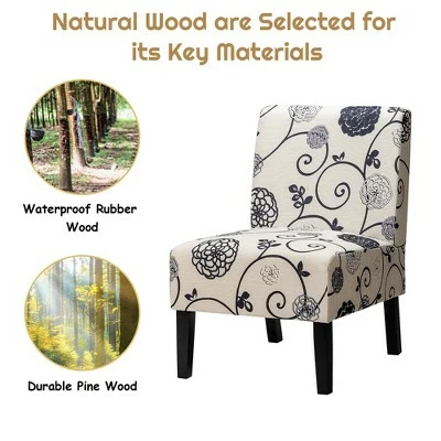 Costway Armless Accent Fabric Leisure Chair w/Rubber Wood Legs GrayBeige Print 8 Costway Armless Accent Fabric Leisure Chair w/Rubber Wood Legs GrayBeige Print - Image 6