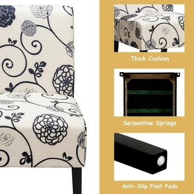 Costway Armless Accent Fabric Leisure Chair w/Rubber Wood Legs GrayBeige Print 9 Costway Armless Accent Fabric Leisure Chair w/Rubber Wood Legs GrayBeige Print - Image 7