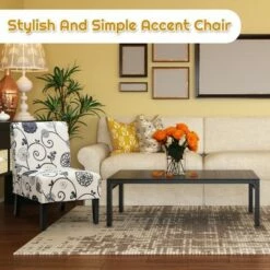 Costway Armless Accent Fabric Leisure Chair w/Rubber Wood Legs GrayBeige Print 20 Costway Armless Accent Fabric Leisure Chair w/Rubber Wood Legs GrayBeige Print -Living Room Chairs store unnamed file 8845