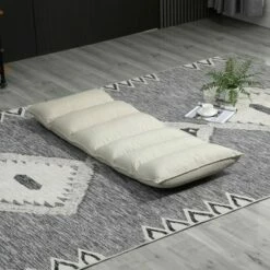 HOMCOM Foldable Floor Chair with 5 Adjustable Positions Padded Cushion and Steel Frame Cream White