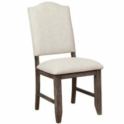 Set of 2 Arched Open Back Side Chairs with Nailhead Accents Brown/Beige - Benzara