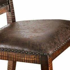 Set of 2 Leatherette Wooden Side Chairs with Nailhead Trims Brown - Benzara