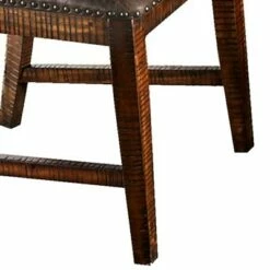 Set of 2 Leatherette Wooden Side Chairs with Nailhead Trims Brown - Benzara -Living Room Chairs store unnamed file 8995