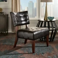 Redford Faux Leather Armless Accent Chair Brown - Inspire Q