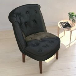 Merrick Lane Accent Side Chair with Curved Back and Rounded Seat Black Fabric Button Tufted Chair with Mahogany Finished Wood Legs -Living Room Chairs store unnamed file 9094