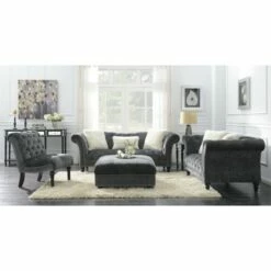 Armless Accent Chair with Button Tufting And Nailhead Trim in Gray - Wallace & Bay