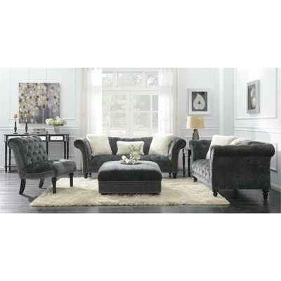 Armless Accent Chair with Button Tufting And Nailhead Trim in Gray - Wallace & Bay 3 Armless Accent Chair with Button Tufting And Nailhead Trim in Gray - Wallace & Bay