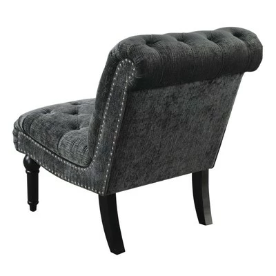Armless Accent Chair with Button Tufting And Nailhead Trim in Gray - Wallace & Bay 5 Armless Accent Chair with Button Tufting And Nailhead Trim in Gray - Wallace & Bay - Image 3