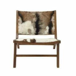 Olivia & May Rustic Goat Leather and Teak Accent Chair Brown - Olivia & May -Living Room Chairs store unnamed file 9341