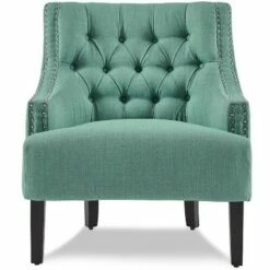 Homelegance Upholstered Diamond Tufted Accent Chair with Sloped Arms and Nailhead Trim, Seat Height 18 inches, Teal Polyester