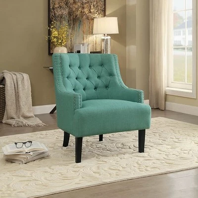 Homelegance Upholstered Diamond Tufted Accent Chair with Sloped Arms and Nailhead Trim, Seat Height 18 inches, Teal Polyester 6 Homelegance Upholstered Diamond Tufted Accent Chair with Sloped Arms and Nailhead Trim, Seat Height 18 inches, Teal Polyester - Image 4