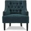 Homelegance Upholstered Diamond Tufted Accent Chair with Sloped Arms, 18 Inch High Seat, and Nailhead Trim, Indigo