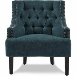 Homelegance Upholstered Diamond Tufted Accent Chair with Sloped Arms, 18 Inch High Seat, and Nailhead Trim, Indigo