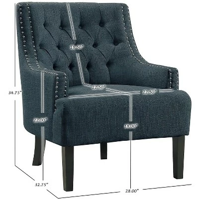 Homelegance Upholstered Diamond Tufted Accent Chair with Sloped Arms, 18 Inch High Seat, and Nailhead Trim, Indigo 6 Homelegance Upholstered Diamond Tufted Accent Chair with Sloped Arms, 18 Inch High Seat, and Nailhead Trim, Indigo - Image 4