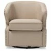 Finley Mid - Century Modern Fabric Upholstered Swivel Armchair - Buff Beige - Baxton Studio