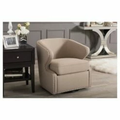 Finley Mid - Century Modern Fabric Upholstered Swivel Armchair - Buff Beige - Baxton Studio -Living Room Chairs store unnamed file 9437