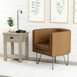 Claire Upholstered Barrel Accent Chair with Hairpin Legs - Brookside Home Camel Faux Leather -Living Room Chairs store unnamed file 9451