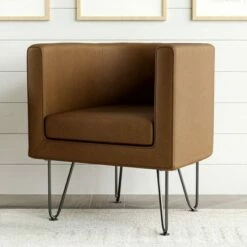 Claire Upholstered Barrel Accent Chair with Hairpin Legs - Brookside Home Camel Faux Leather -Living Room Chairs store unnamed file 9452