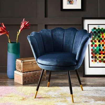 Set of 2 Cynthia Black and Gold Metal Leg Velvet Seashell Accent Chairs - Inspire Q Light Blue 4 Set of 2 Cynthia Black and Gold Metal Leg Velvet Seashell Accent Chairs - Inspire Q Light Blue - Image 2