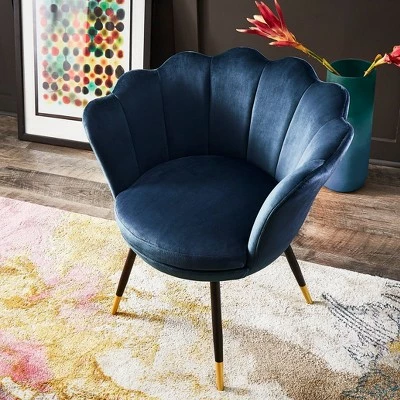 Set of 2 Cynthia Black and Gold Metal Leg Velvet Seashell Accent Chairs - Inspire Q Light Blue 5 Set of 2 Cynthia Black and Gold Metal Leg Velvet Seashell Accent Chairs - Inspire Q Light Blue - Image 3