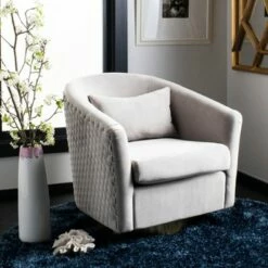 Clara Quilted Swivel Tub Chair - Pale Taupe - Safavieh