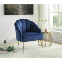 Simple Relax Velvet Wingback Accent Chair with Metal Legs in Blue