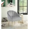 Simple Relax Velvet Wingback Accent Chair with Metal Legs in Gray