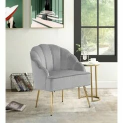 Simple Relax Velvet Wingback Accent Chair with Metal Legs in Gray