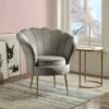 Simple Relax Velvet Scalloped Back Barrel Accent Chair with Metal Legs in Gray -Living Room Chairs store unnamed file 9726