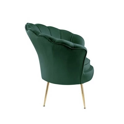 Simple Relax Velvet Scalloped Back Barrel Accent Chair with Metal Legs in Green 4 Simple Relax Velvet Scalloped Back Barrel Accent Chair with Metal Legs in Green - Image 2