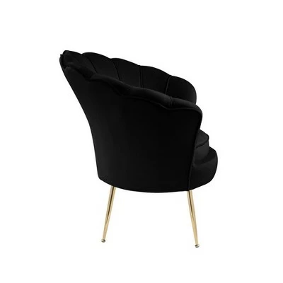 Simple Relax Velvet Scalloped Back Barrel Accent Chair with Metal Legs in Black 4 Simple Relax Velvet Scalloped Back Barrel Accent Chair with Metal Legs in Black - Image 2